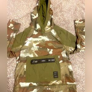 Kids Camo Hooded Pullover Jacket - Olive Green